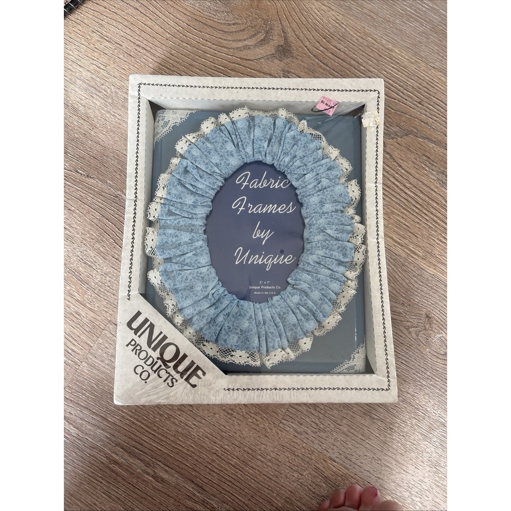 Vintage 5x7 Fabric Picture Frame Blue Floral Lace Cottagecore NOS Sealed USA